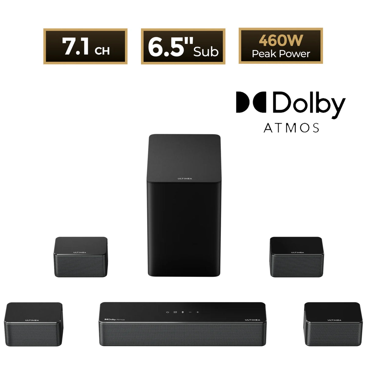 Ultimea 500W 7.1ch Atmos Home Theater Soundbar With Wireless Subwoofer
