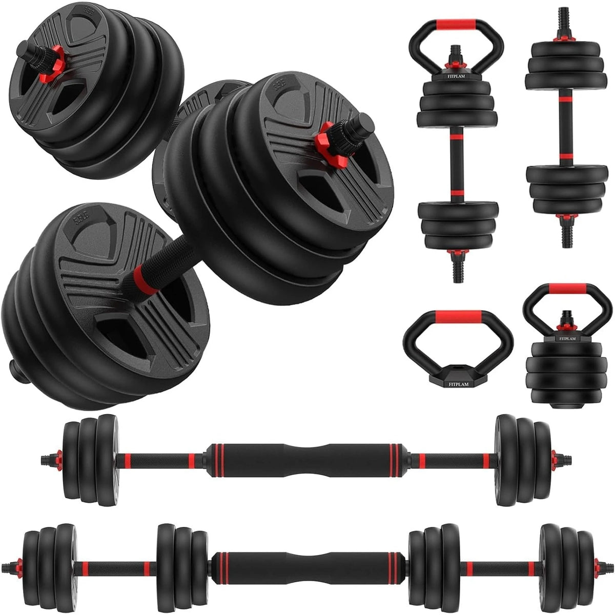 FED Fitness 5 In 1 Adjustable Dumbbell Barbell Kettlebell Set
