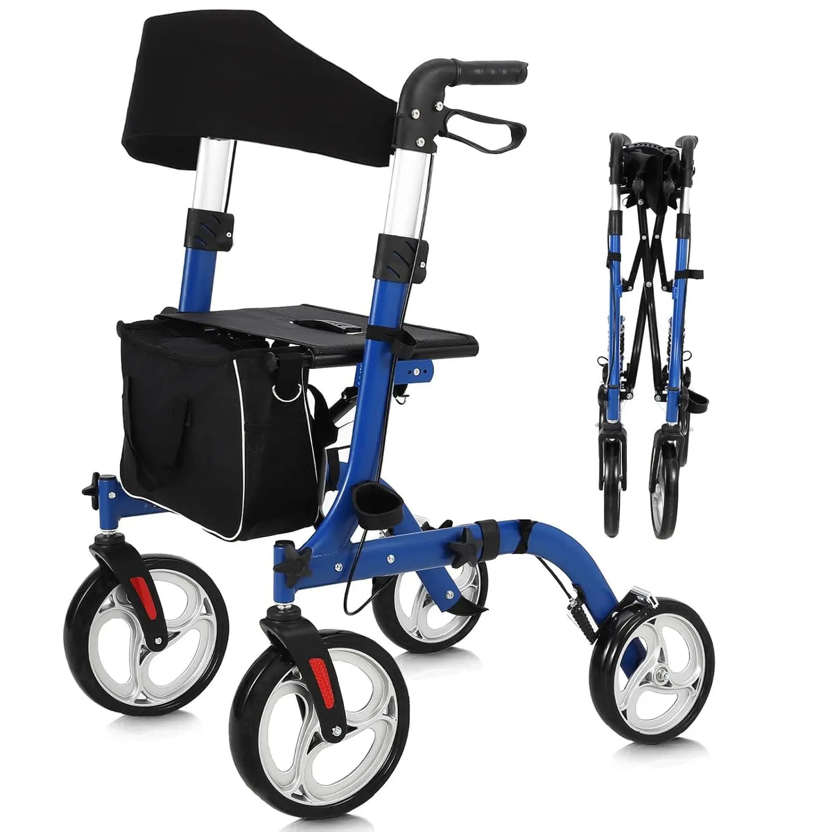 Foldable Rollator Walker With Seat And Backrest For Seniors