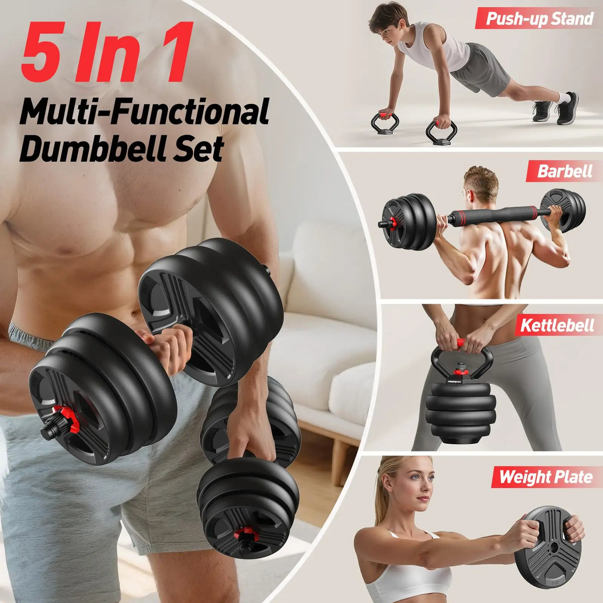FED Fitness Adjustable 5 In 1 Multifunctional Dumbbell Set