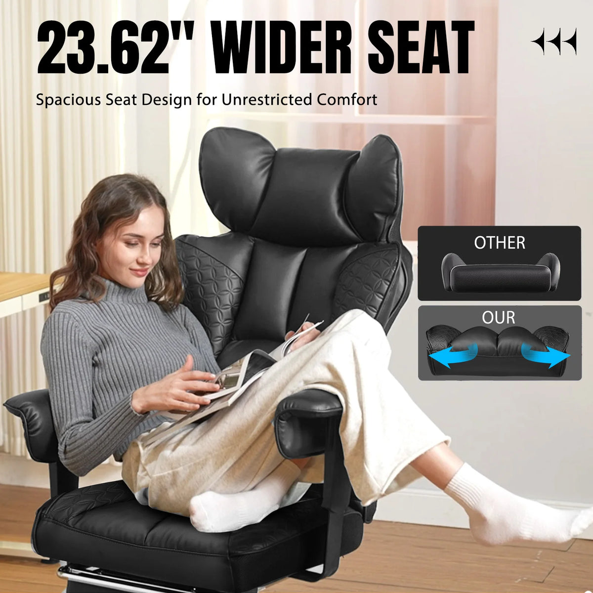 COMHOMA Ergonomic Leather Office Chair With Footrest Adjustable Armrests