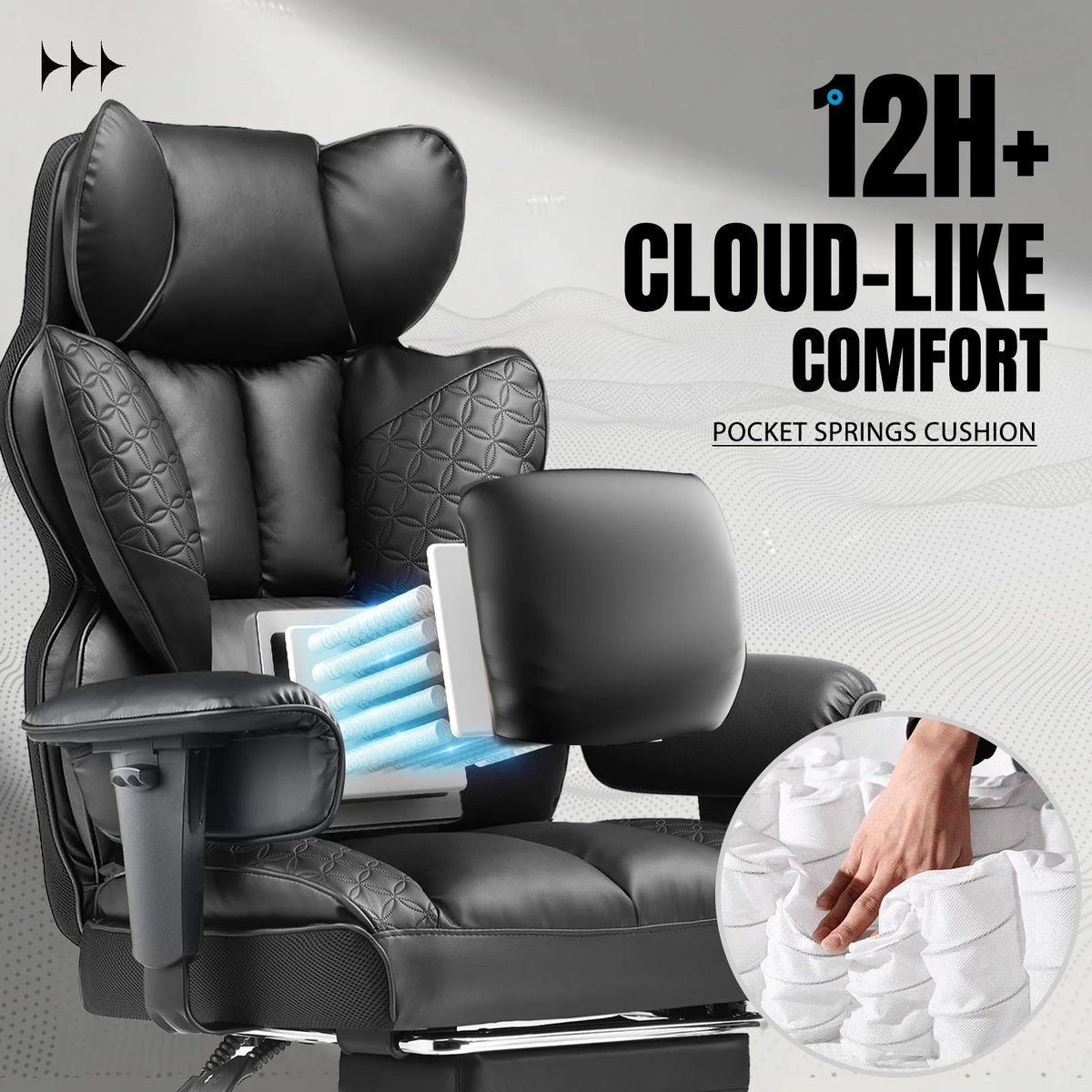 COMHOMA Ergonomic Leather Office Chair With Footrest Adjustable Armrests