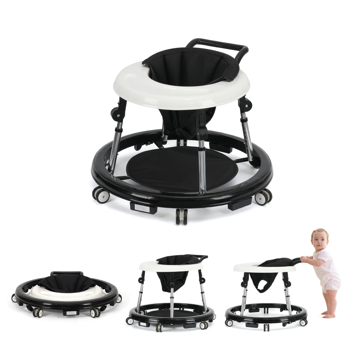 Adjustable Height Foldable Toddler Baby Walker With Activity Tray