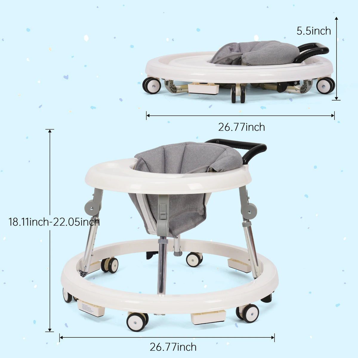 Wismind Adjustable Foldable Baby Walker With Activity Tray