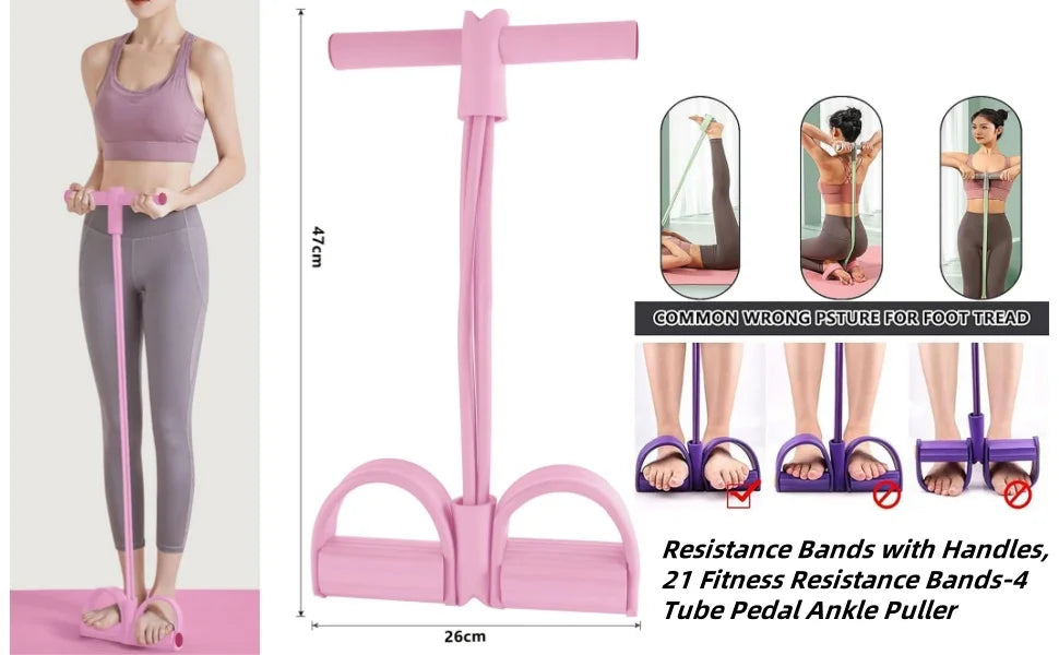 Natural Rubber Pedal Resistance Bands With Heavy Duty Handles