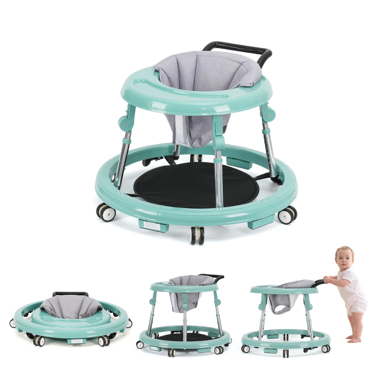 Wismind Adjustable Foldable Baby Walker With Activity Tray