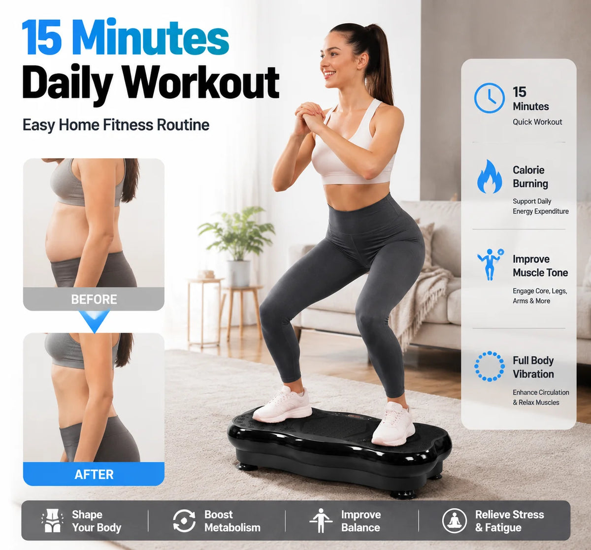 Bluetooth Vibration Plate Fitness Machine With Foot Massage Pedals