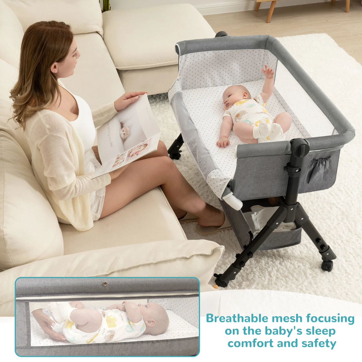 3 In 1 Foldable Baby Bassinet Bedside Sleeper Portable Cradle