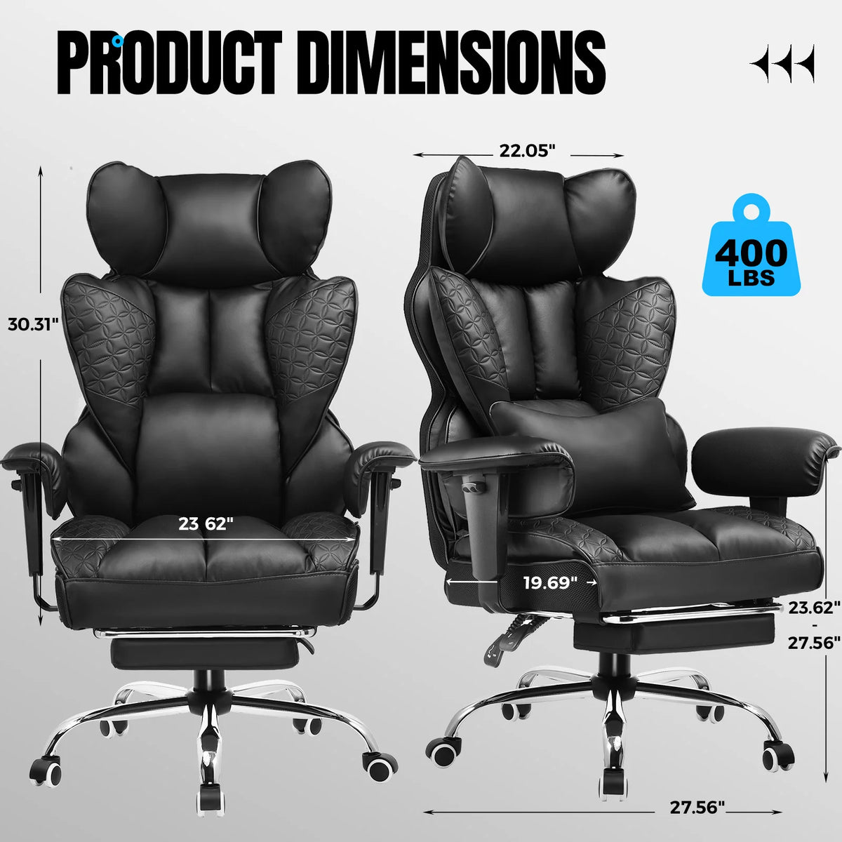 COMHOMA Ergonomic Leather Office Chair With Footrest Adjustable Armrests