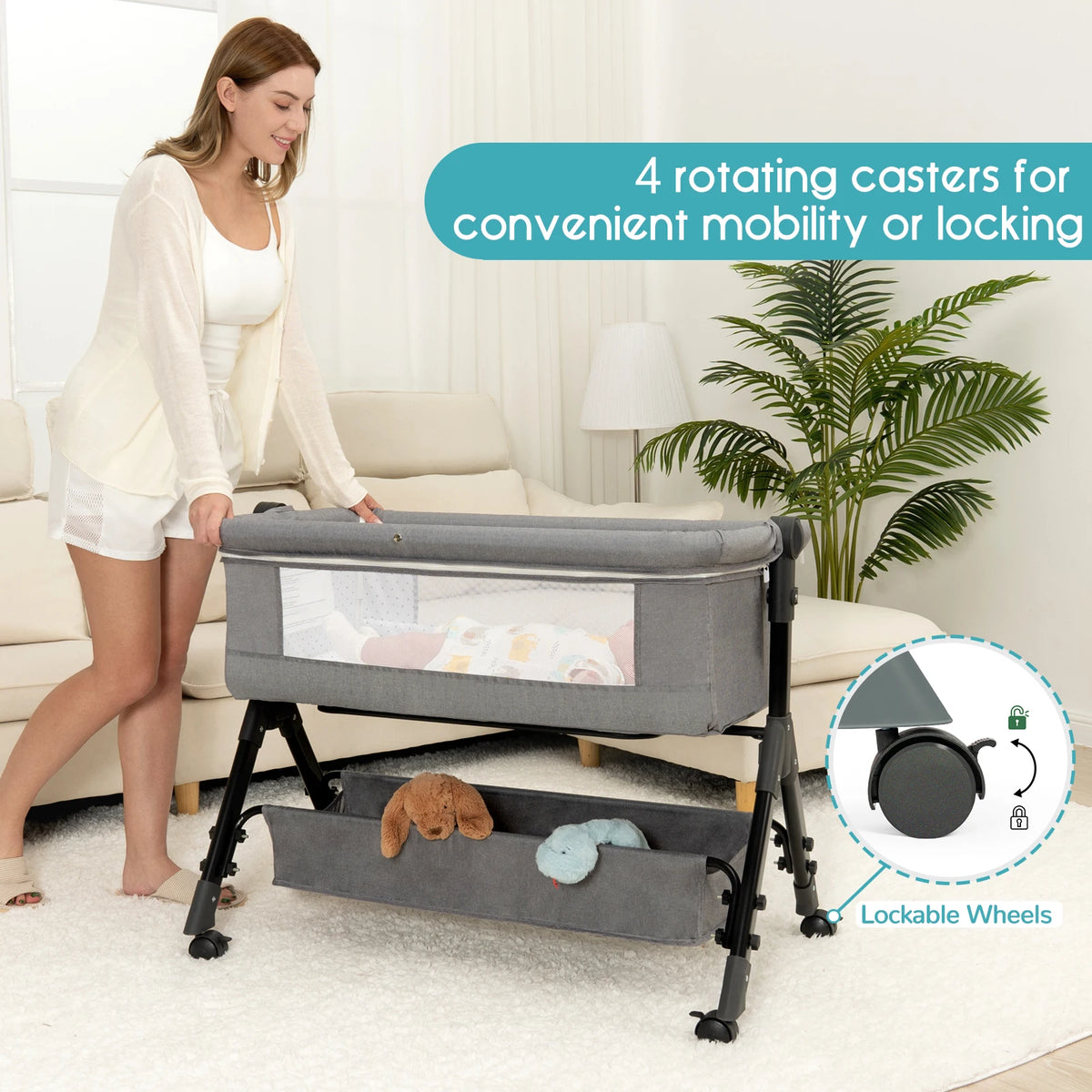 3in1 Portable Baby Bassinet Bedside Sleeper With Foldable Crib