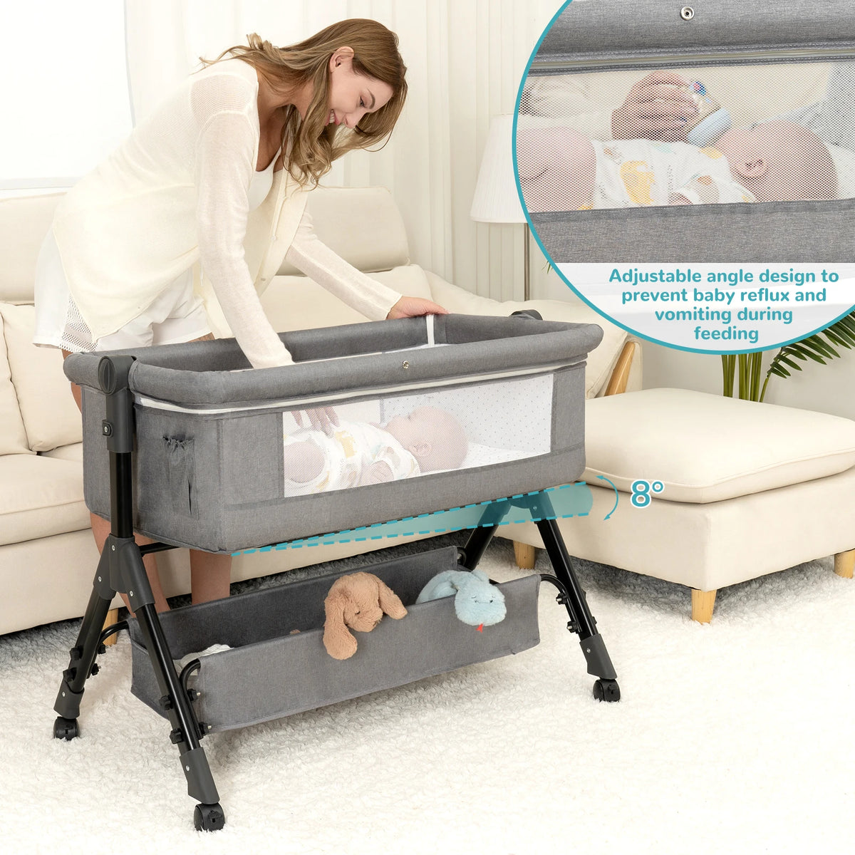3 In 1 Foldable Baby Bassinet Bedside Sleeper Portable Cradle