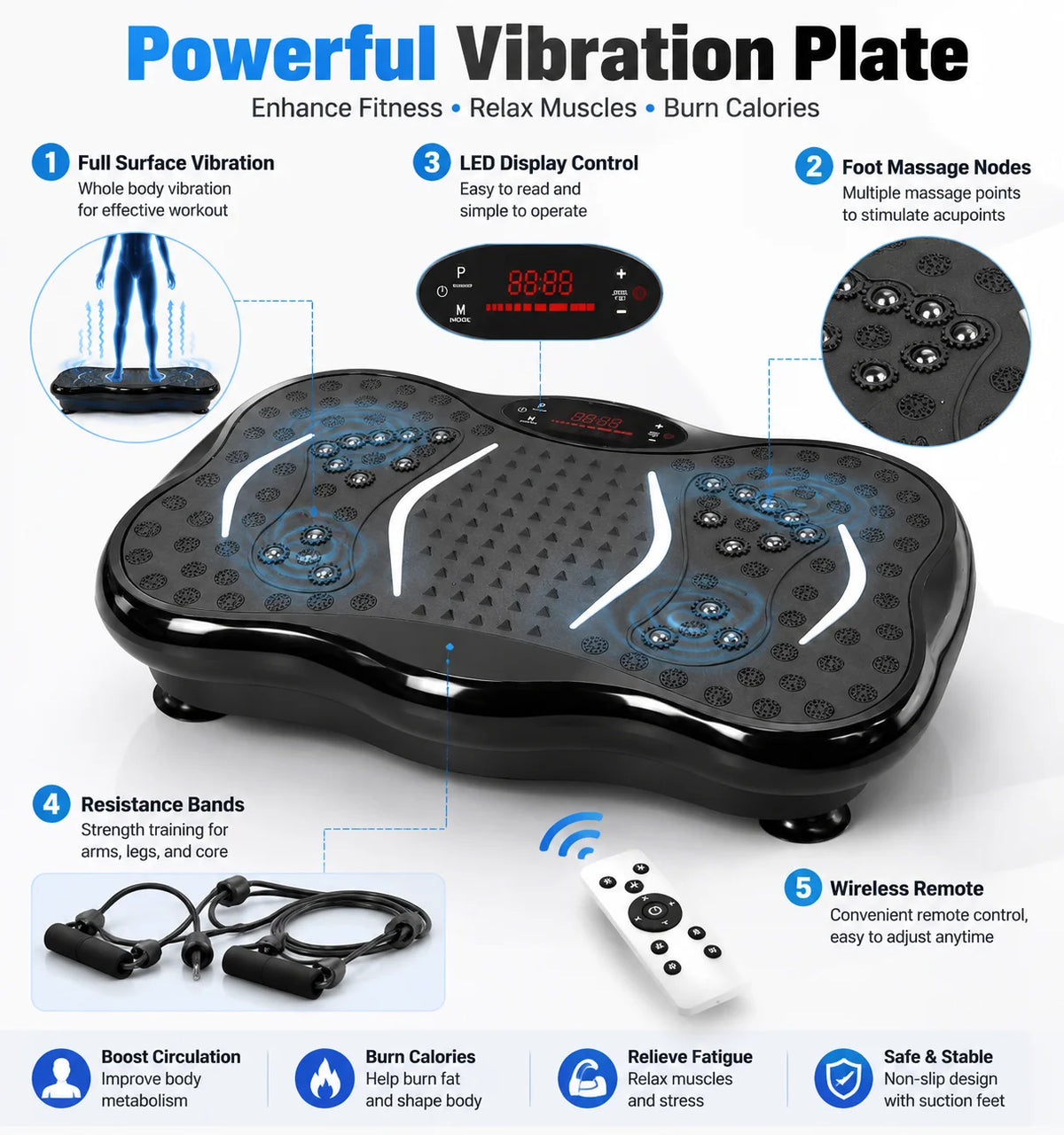 Bluetooth Vibration Plate Fitness Machine With Foot Massage Pedals
