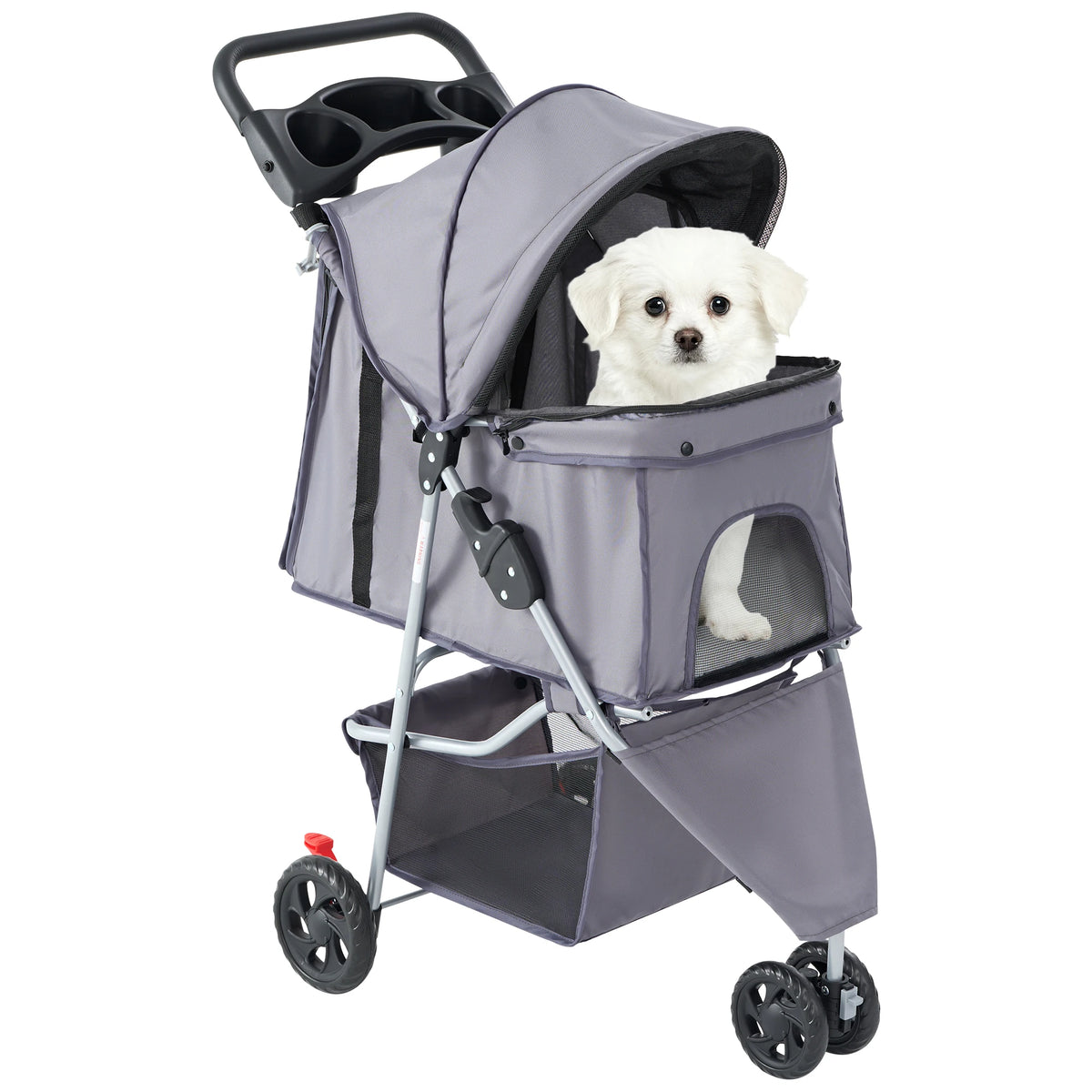 DUMOS Foldable 3 Wheel Pet Stroller With Storage Basket