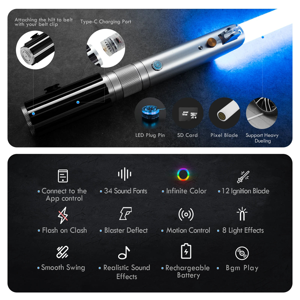 DamienSaber Anakin Skywalker Lightsaber Xenopixel 3.0 App Control