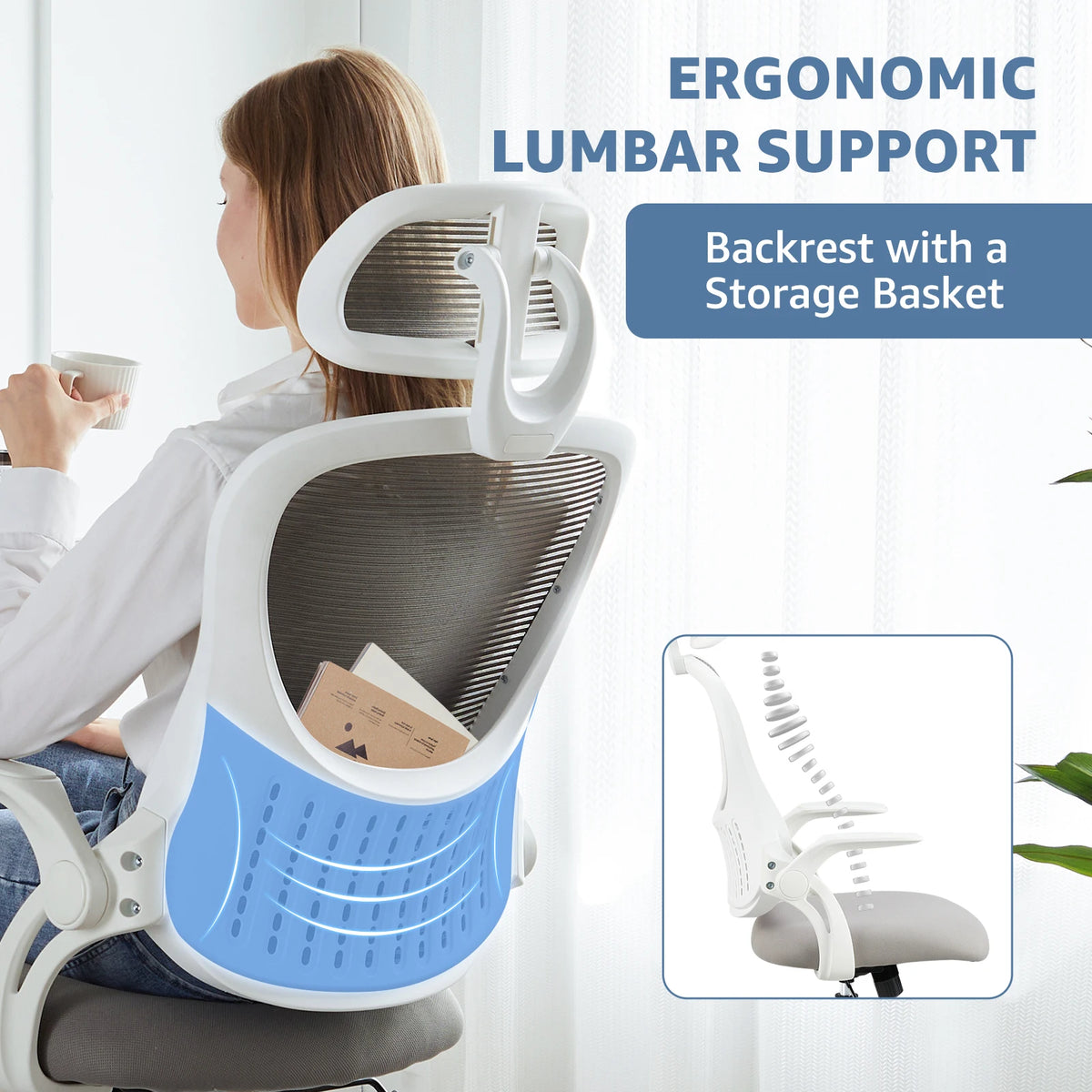 JHK Ergonomic Mesh Office Chair With Flip Up Adjustable Arms