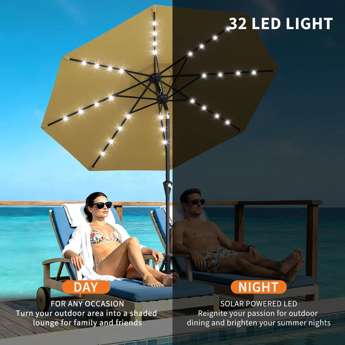 Studyset Solar Powered Patio Umbrella With Built In Led Lights