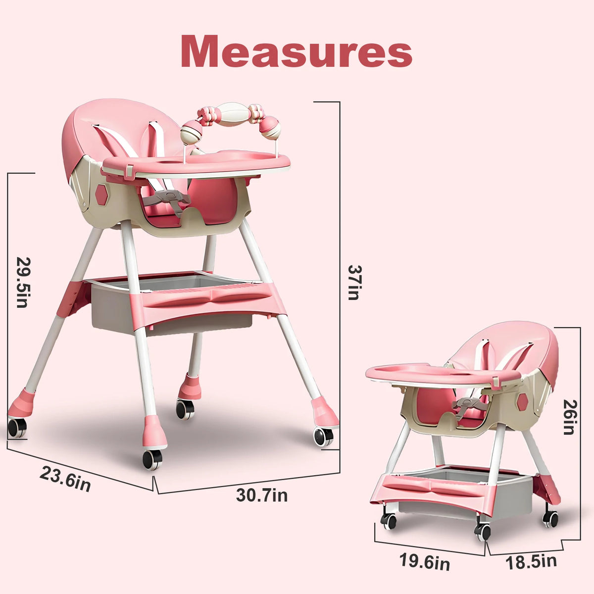 Adjustable Foldable Baby High Chair With Cushioned Reclining Seat