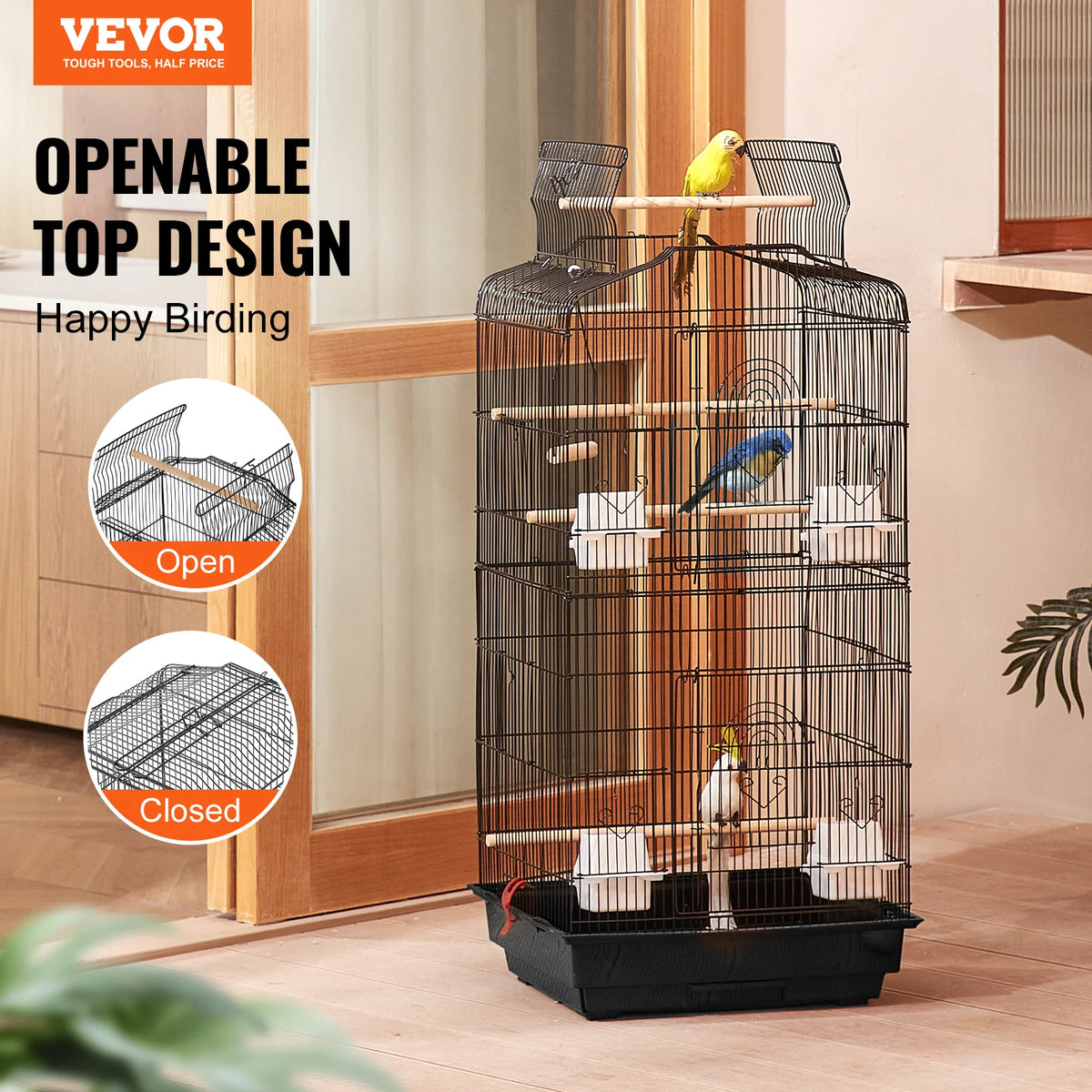 SucceBuy Hanging Parrot Bird Cage With Swing And Perch