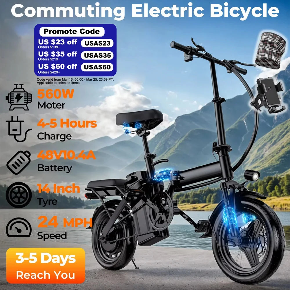 Furider 560W Folding Electric Bike With Removable Battery