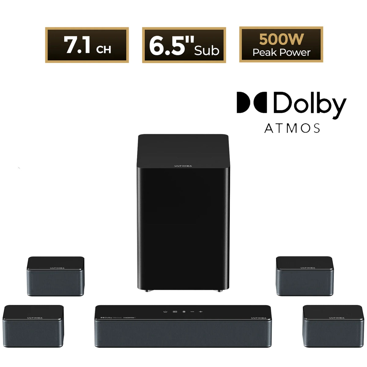 Ultimea 500W 7.1ch Atmos Home Theater Soundbar With Wireless Subwoofer