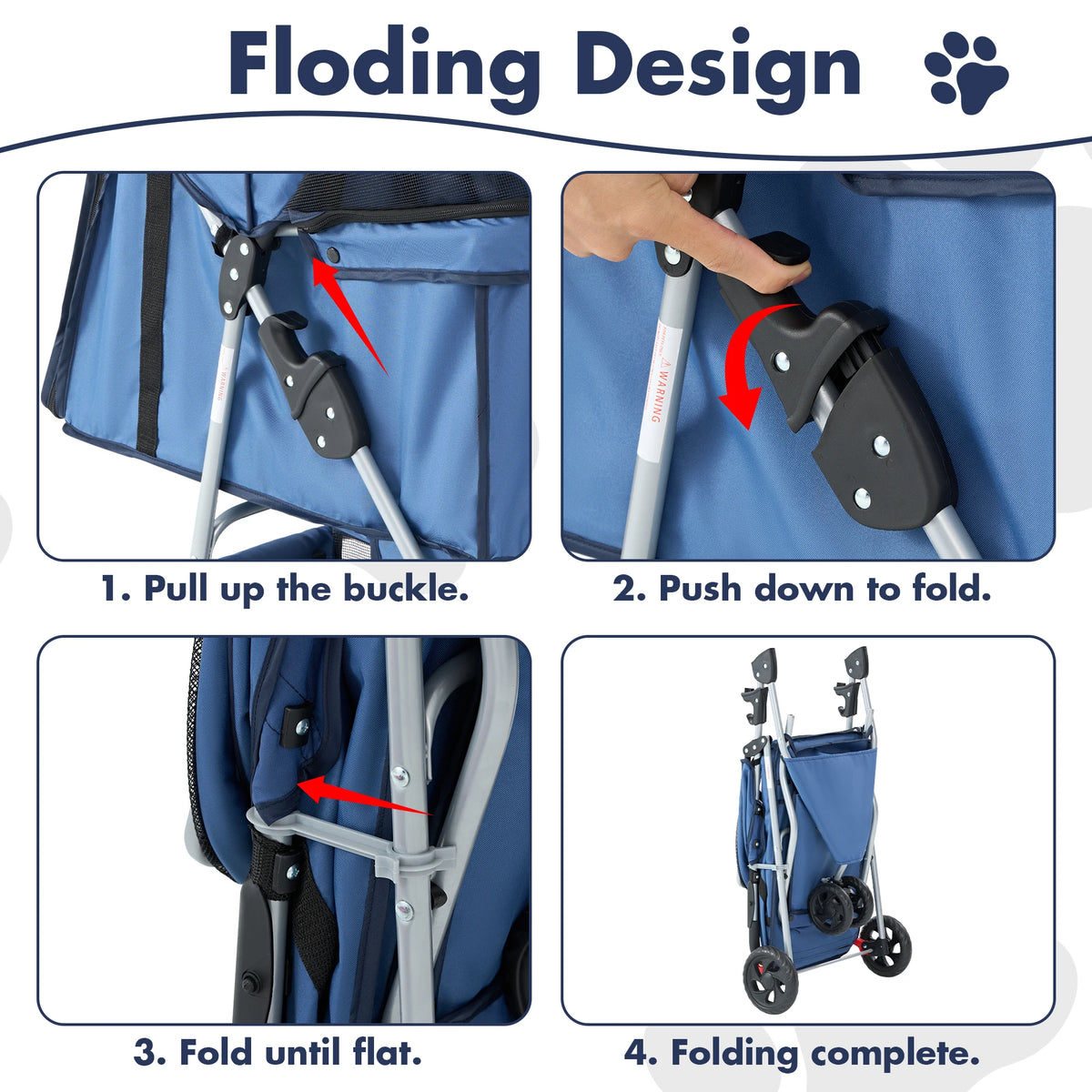 DUMOS Foldable 3 Wheel Pet Stroller With Storage Basket