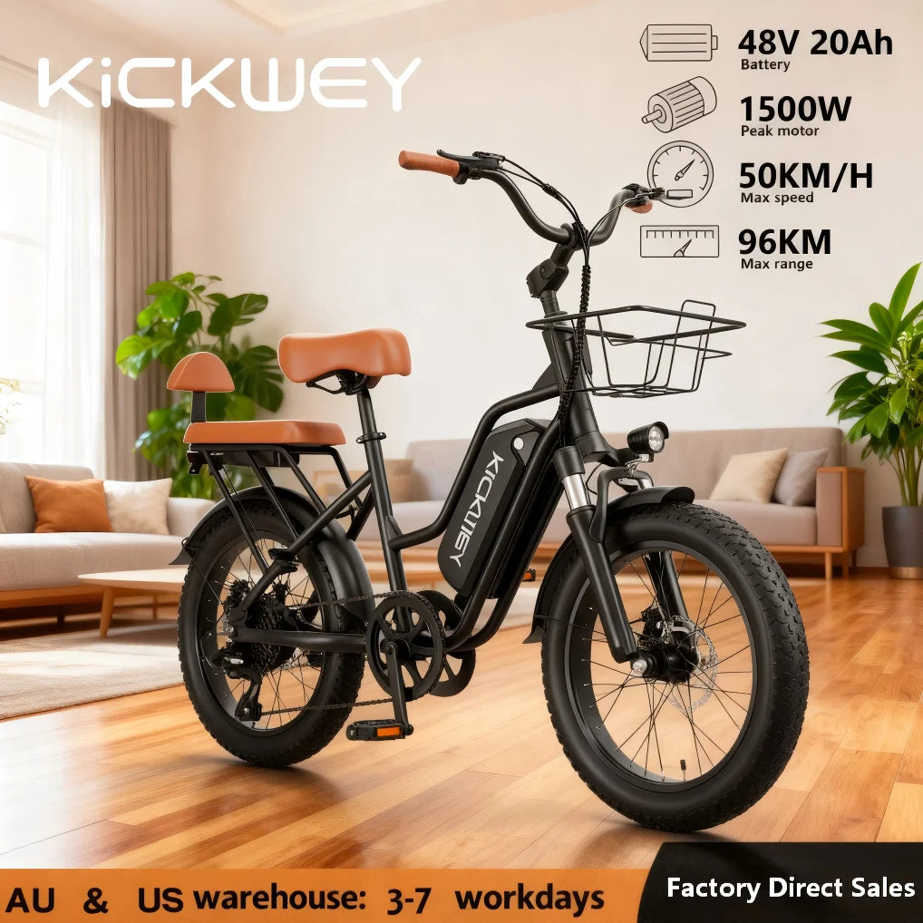 Kickwey LD20 1500W Electric Fat Tire Bike With 48V Battery