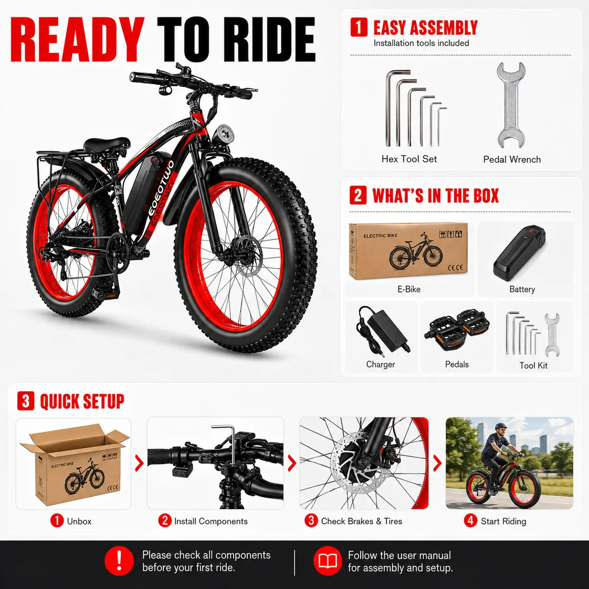 EOEOTWO 1500W Peak Electric Bike With 48V Long Range Battery