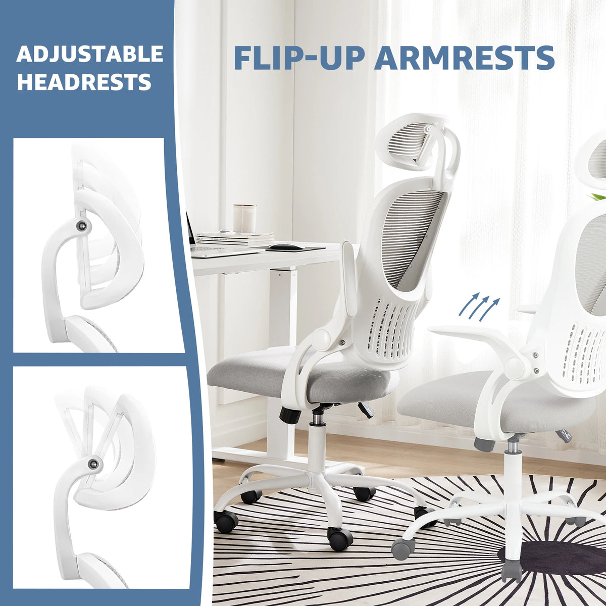 JHK Ergonomic Mesh Office Chair With Flip Up Adjustable Arms