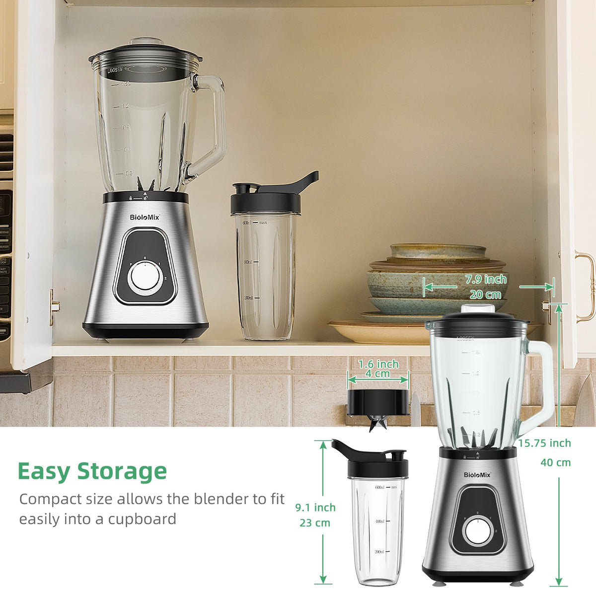 BioloMix Glass Smoothie Blender With Six Ice Crushing Blades
