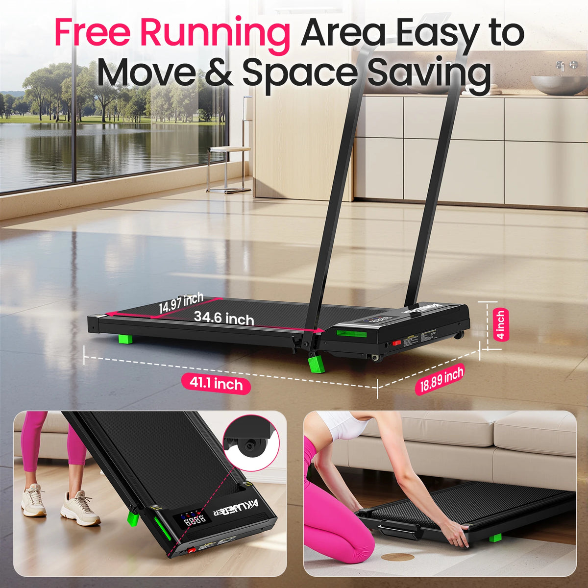 Akluer Portable Under Desk Walking Pad Treadmill With Remote