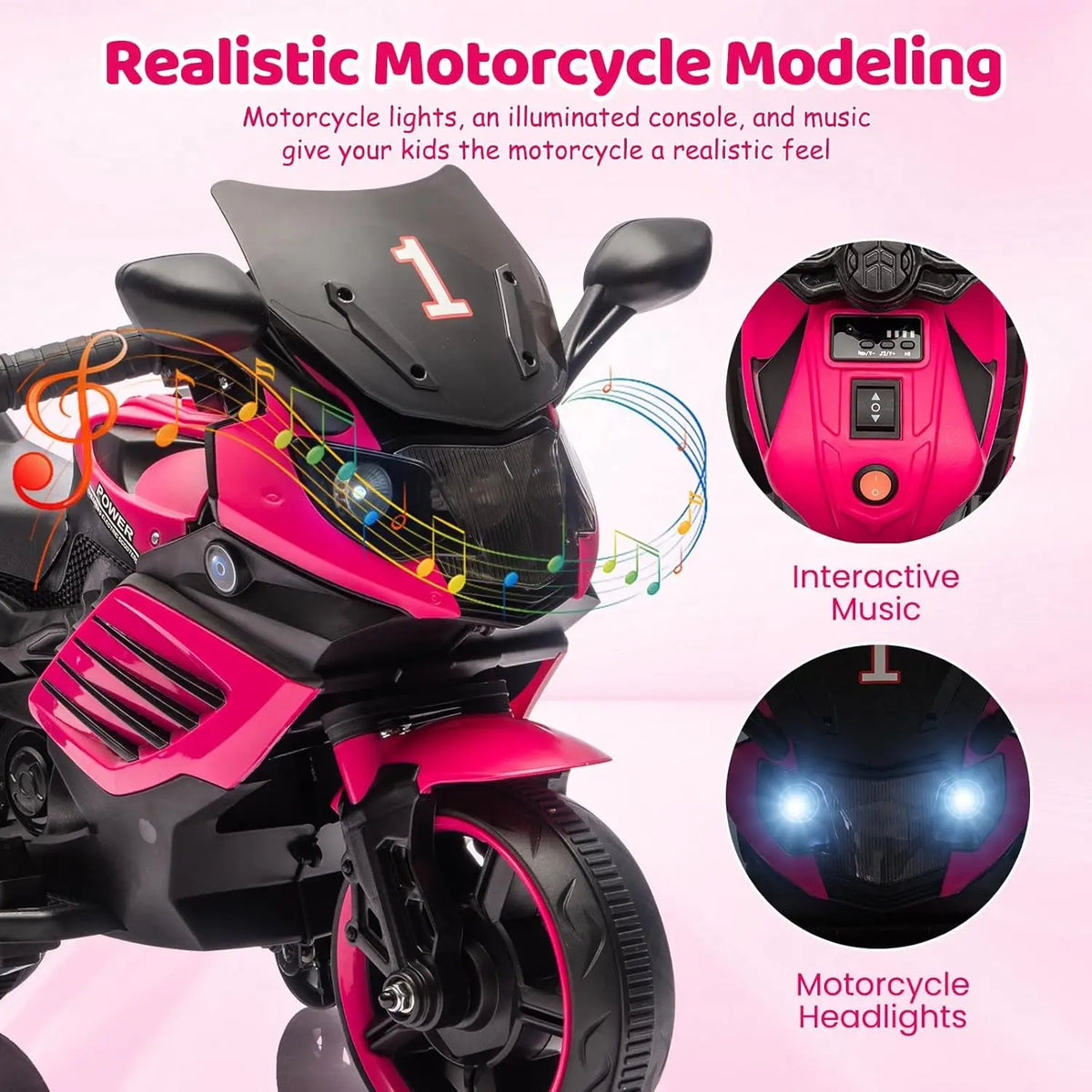 HiMISS Kids Electric Motorcycle Ride On Toy With Training Wheels