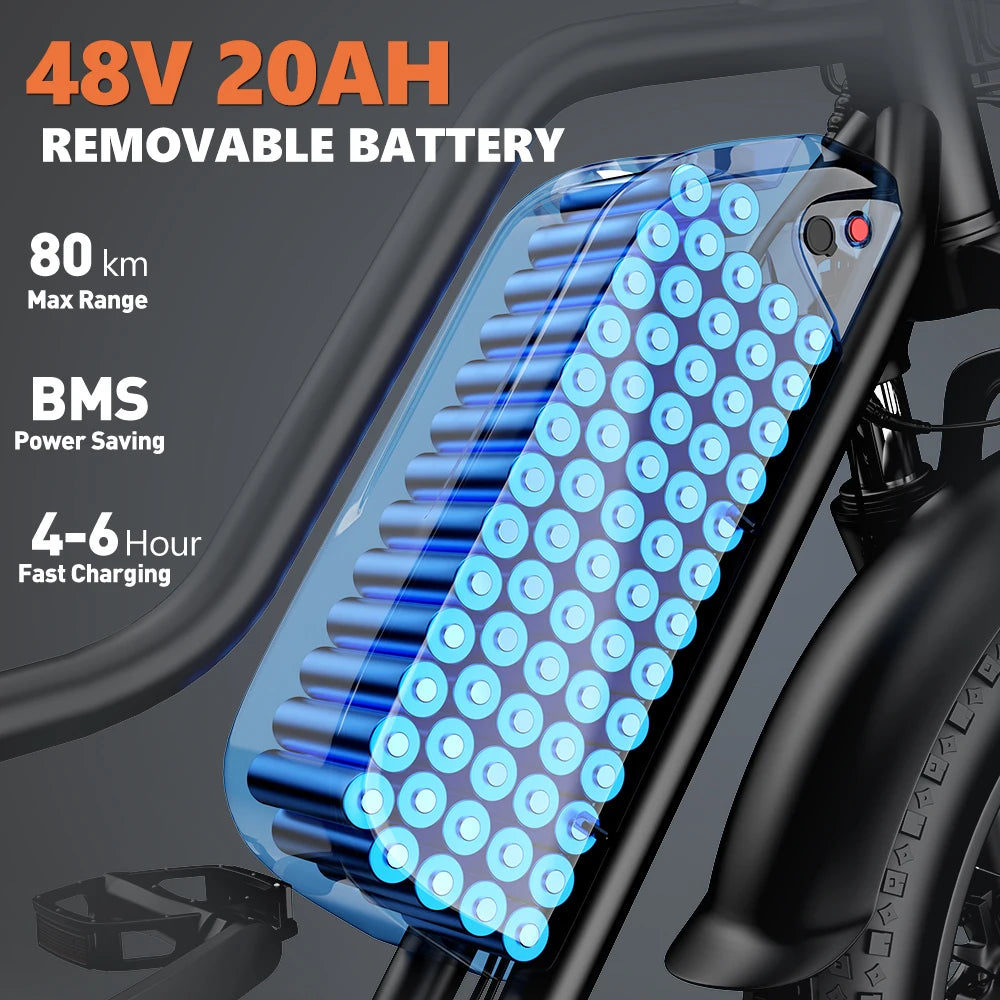 Kickwey LD20 1500W Electric Fat Tire Bike With 48V Battery