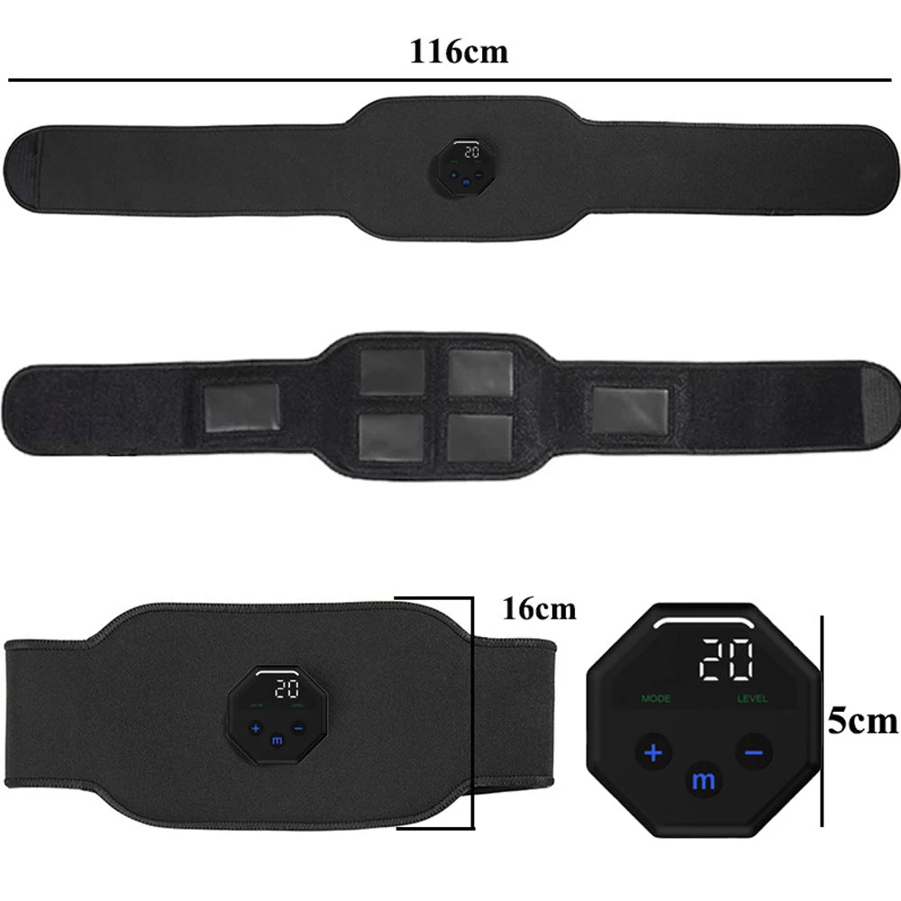 Rechargeable EMS Muscle Stimulator Abdominal Trainer Belt With Silicone Pads