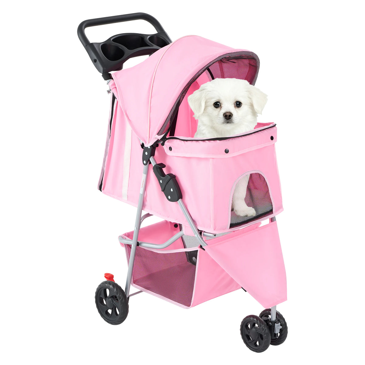 DUMOS Foldable 3 Wheel Pet Stroller With Storage Basket