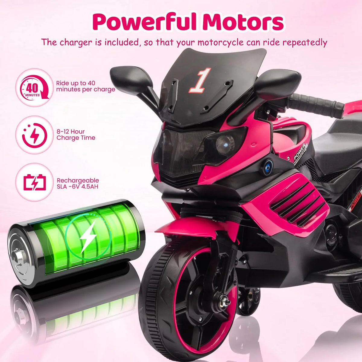 HiMiss Kids Electric Ride On Motorcycle With Training Wheels Toddlers