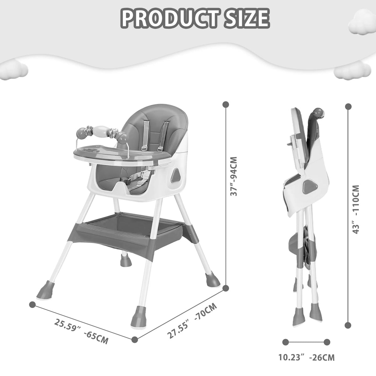 Piorlado Foldable Baby High Chair With Tray And Rack