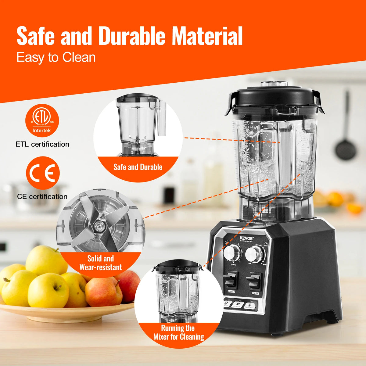 SucceBuy Professional Countertop Smoothie Blender With Stainless Steel