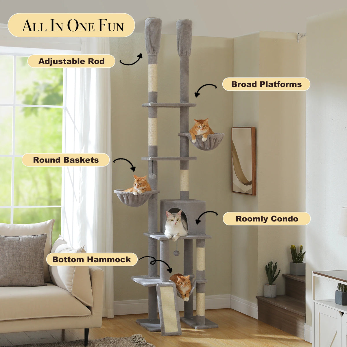 PAWZ Road Cactus Cat Tree With Hammocks Condos Scratching Posts