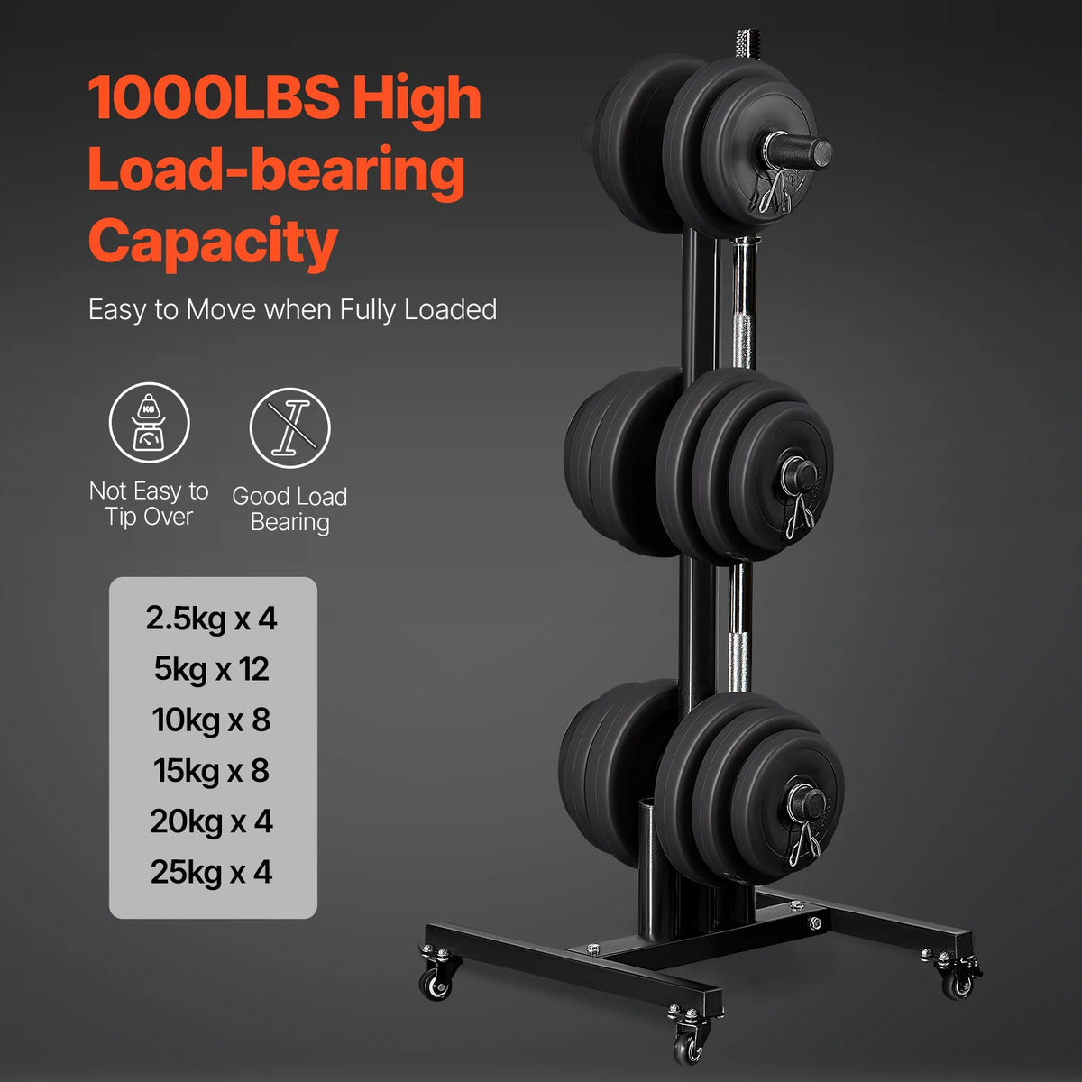 Vevor Weight Plate Rack With Rolling Wheels And Storage Stand