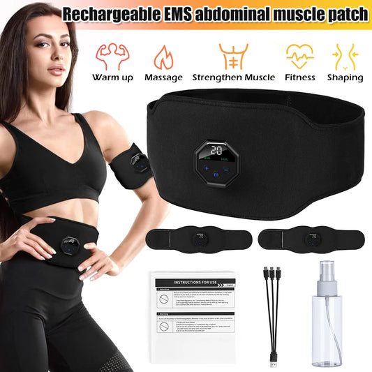 Rechargeable EMS Muscle Stimulator Abdominal Trainer Belt With Silicone Pads