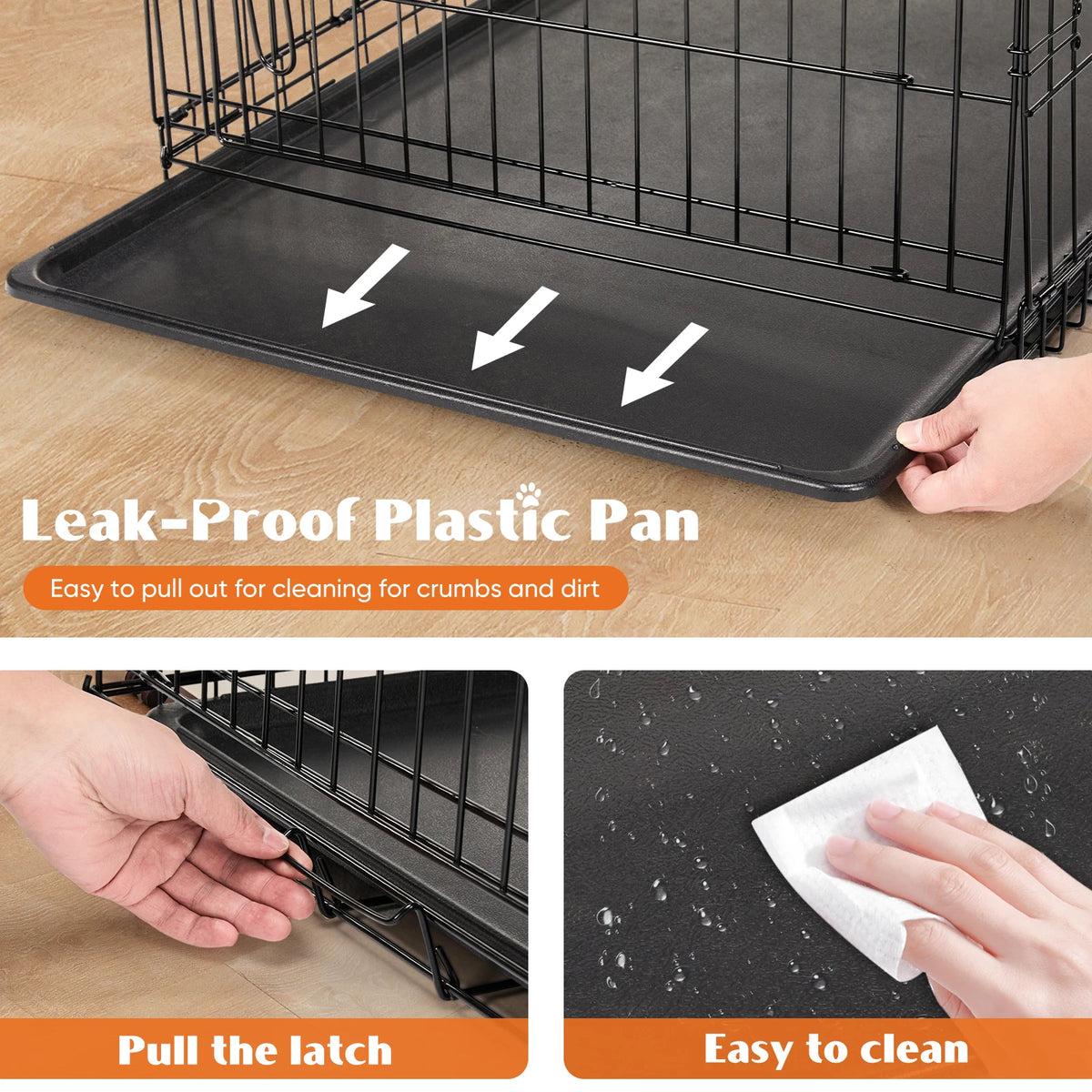 JHK Double Door Metal Wire Dog Kennel Leak Proof Pan