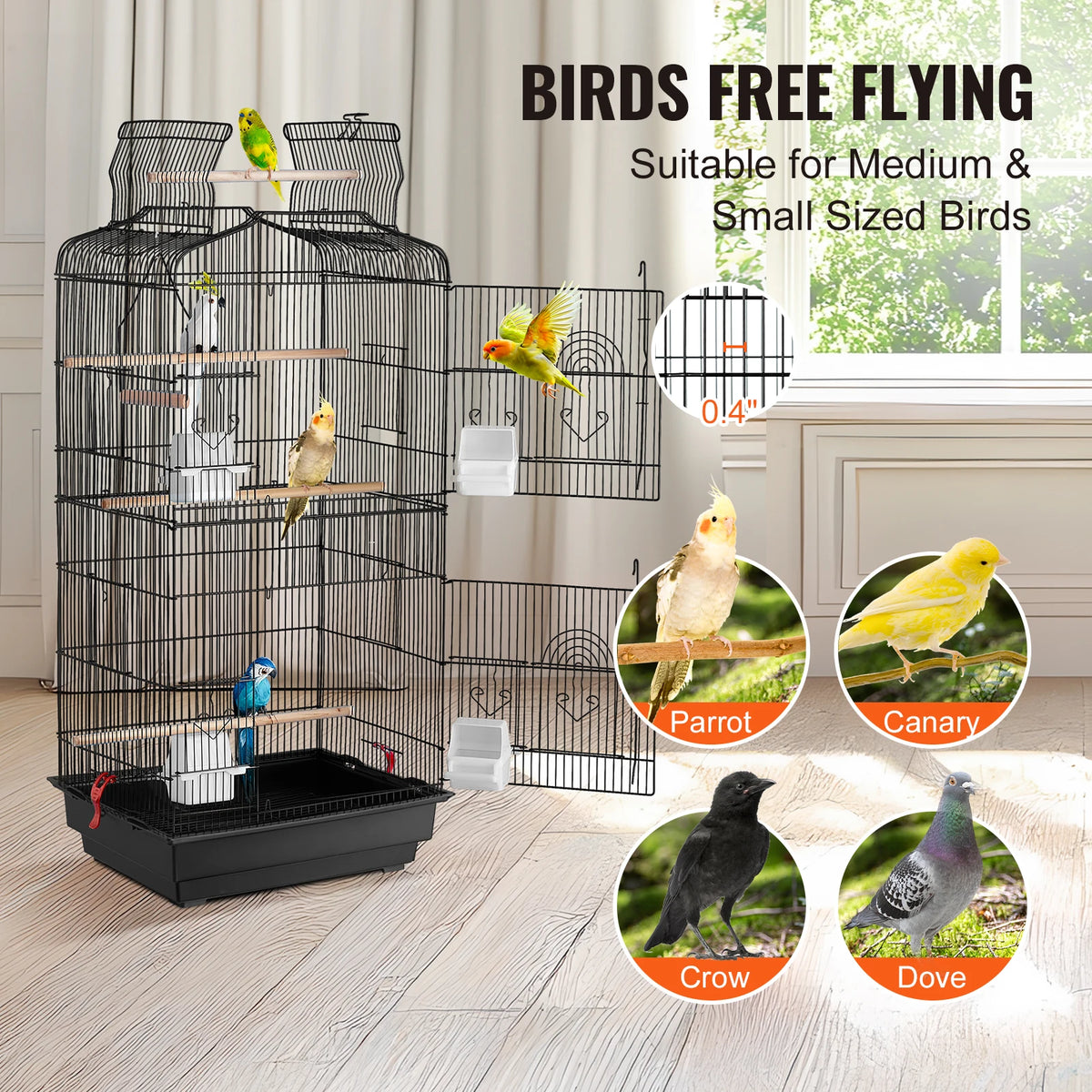 SucceBuy Hanging Parrot Bird Cage With Swing And Perch