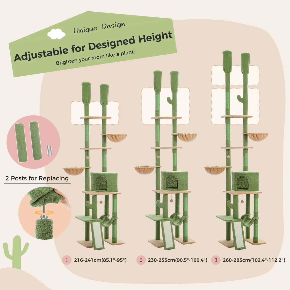 PAWZ Road Cactus Cat Tree Floor To Ceiling Climbing Tower