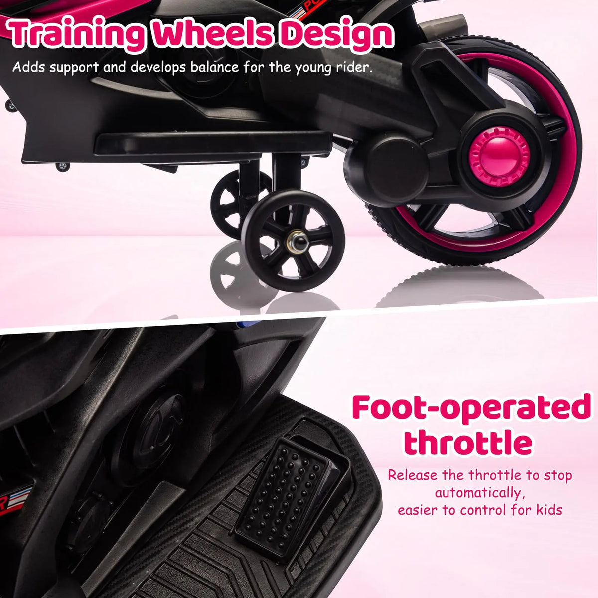 HiMiss Kids Electric Ride On Motorcycle With Training Wheels Toddlers