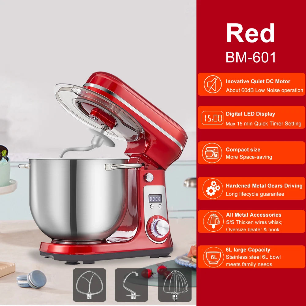 Biolomix 6 Speed Kitchen Stand Mixer Stainless Steel Bowl