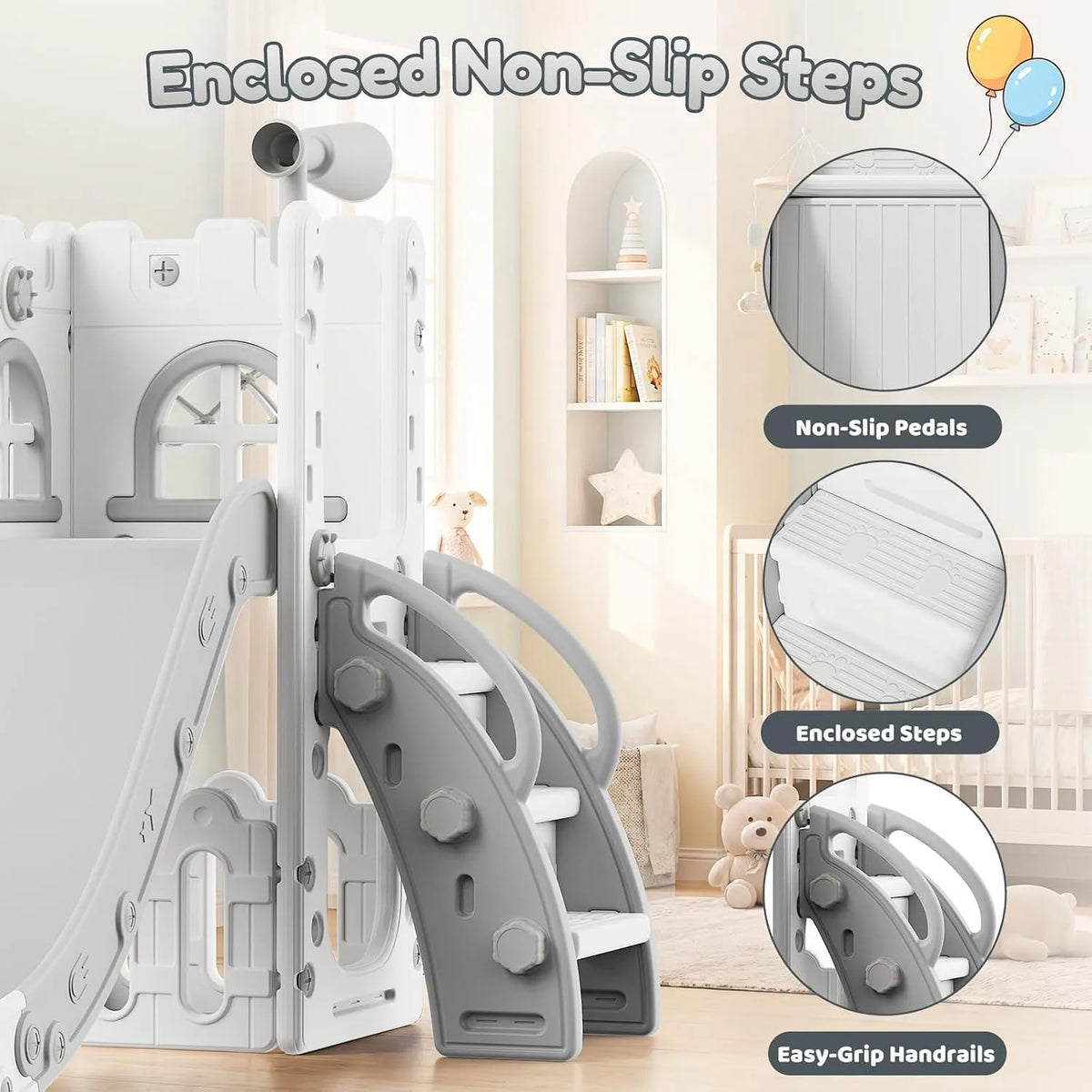Toddler Indoor Playground Slide And Swing Set With Basketball Hoop