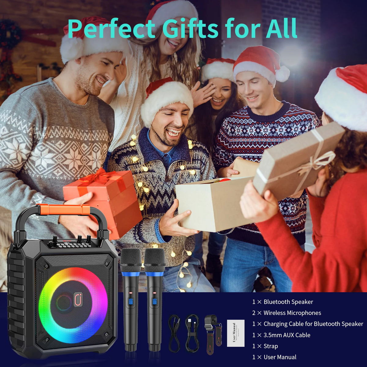 FanFun Wireless Karaoke Speaker With Dual Mics And Party Lights