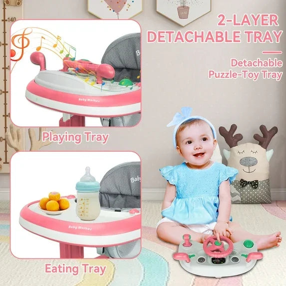 Anti Rollover Baby Walker With Learning Toy And Folding Design