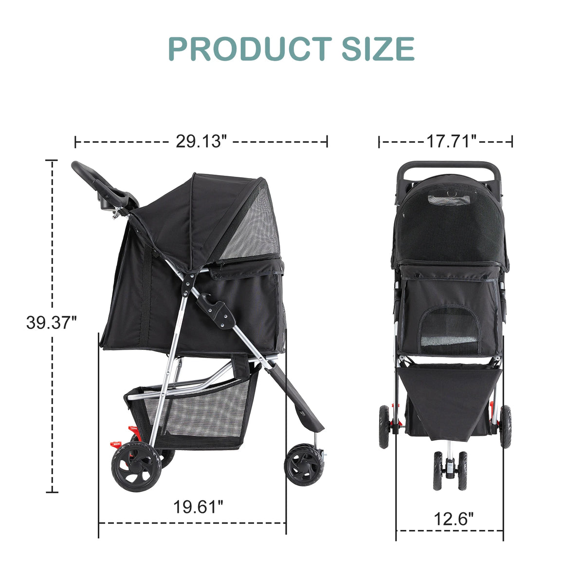 DUMOS Foldable 3 Wheel Pet Stroller With Storage Basket