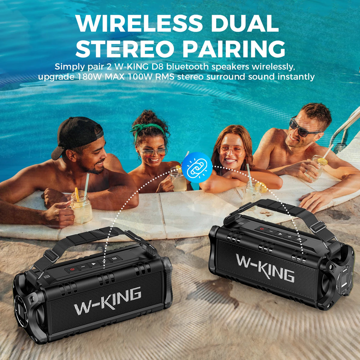 W-KING D8 50W Waterproof Bluetooth Portable Outdoor Speaker